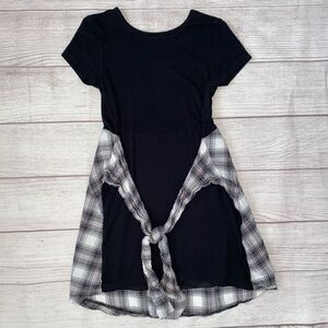 Justice short sleeve dress w/flannel front tie sleeves and back girls sz 6-7
